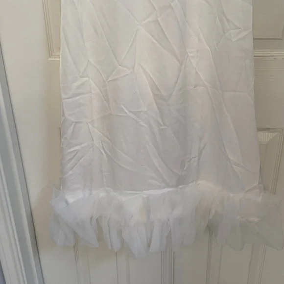 White satin midi dress with hem decoration - Picture 5 of 12